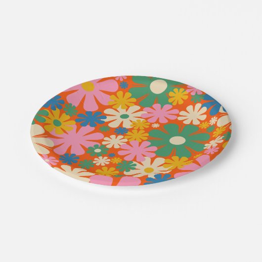 レトロ数々の花 – カラー60s 70s花柄 ペーパープレート (アングル)