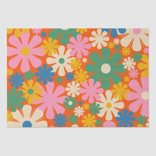 レトロ数々の花 – カラー60s 70s花柄 薄葉紙 (正面)