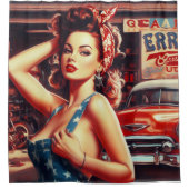 レトロ整備士ガール シャワーカーテン (正面)