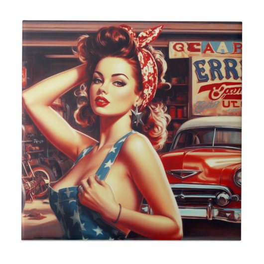 レトロ整備士ガール タイル (正面)