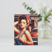 レトロ整備士ガール ポストカード (スタンド正面)