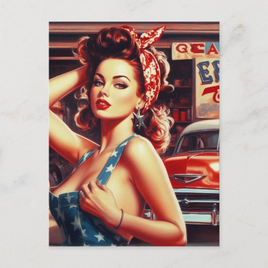 レトロ整備士ガール ポストカード (正面)