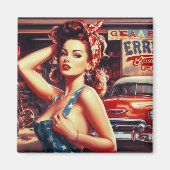 レトロ整備士ガール マグネット (正面)