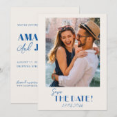 レトロ文字とフォトウェディングの日付を保存 セーブザデート (正面/裏面)