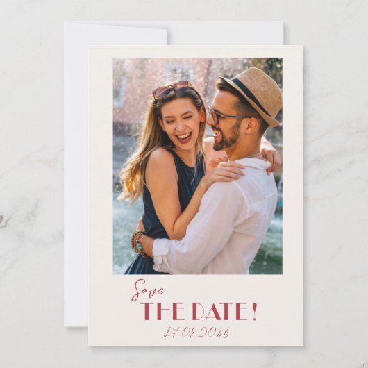 レトロ文字とフォトウェディングの日付を保存 セーブザデート (正面)