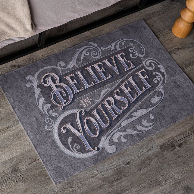 レトロ文字フローリッシュやる気を起こさせる引用文ギフトグレー ドアマット (クリエイターアップロード済み)
