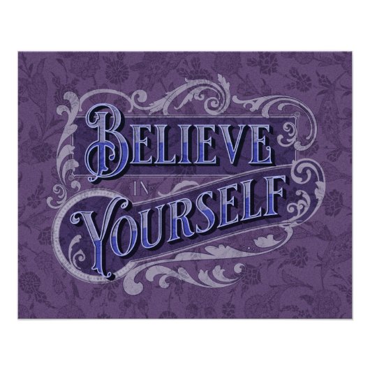 レトロ文字フローリッシュやる気を起こさせる引用文バイオレット ポスター (正面)