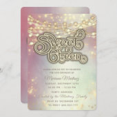 レトロ文字列ライト金ゴールドきらめく赤面 招待状 (正面/裏面)