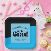 レトロ文字明るい青と黒の卒業 ペーパープレート (パーティー)