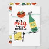 レトロ料理トマトオリーブ油チーズクリスマス シーズンカード (正面/裏面)