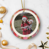 レトロ斜めクリスマスプレイドかわいい写真2024 セラミックオーナメント