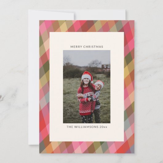 レトロ斜めクリスマスプレイドかわいい名門私立校風の写真 シーズンカード (正面)