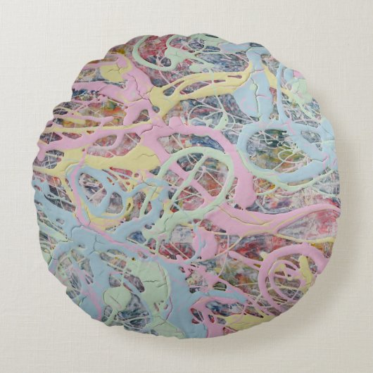 レトロ新しいアートデコインスパイアパステル抽象芸術 ラウンドクッション (正面)