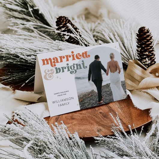レトロ新婚アーチフォト折り畳みホリデーカード シーズンカード