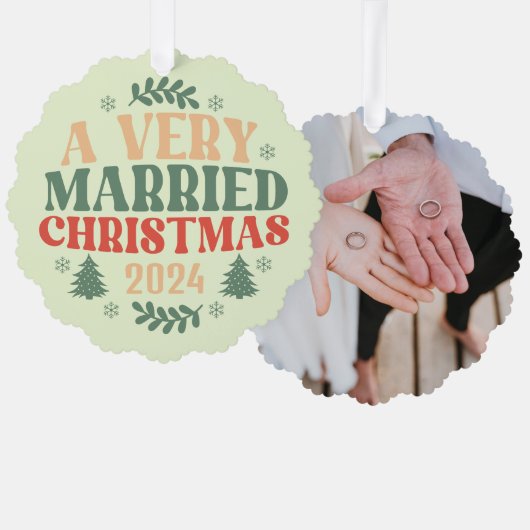 レトロ新婚オーナメントファースト結婚したクリスマス オーナメントカード (正面/裏面)