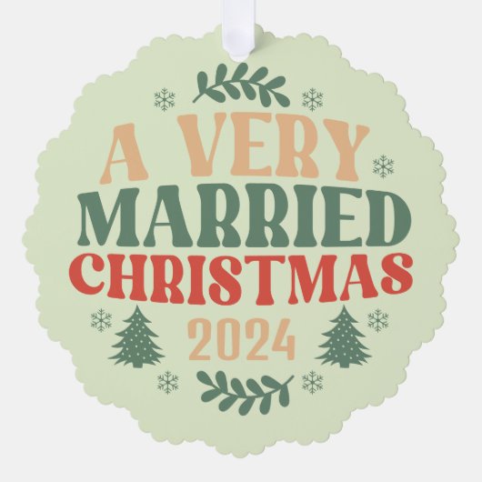 レトロ新婚オーナメントファースト結婚したクリスマス オーナメントカード (正面)