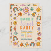 レトロ新学期バスパーティーフラワー70s 招待状 (正面/裏面)