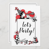 レトロ新年お祝いレッツパーティー 招待状 (正面/裏面)