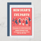 レトロ新年のイブパーティの招待状 招待状 (正面/裏面)