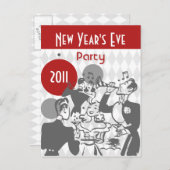 レトロ新年のパーティーはがき インビテーションポストカード (正面/裏面)