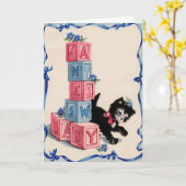 レトロ新生児グリーティングカード付き子猫 カード (黄色い花)