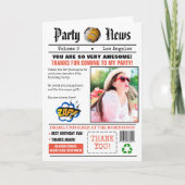 レトロ新聞の誕生日パーティー写真 サンキューカード (正面)