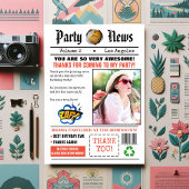 レトロ新聞の誕生日パーティー写真 サンキューカード