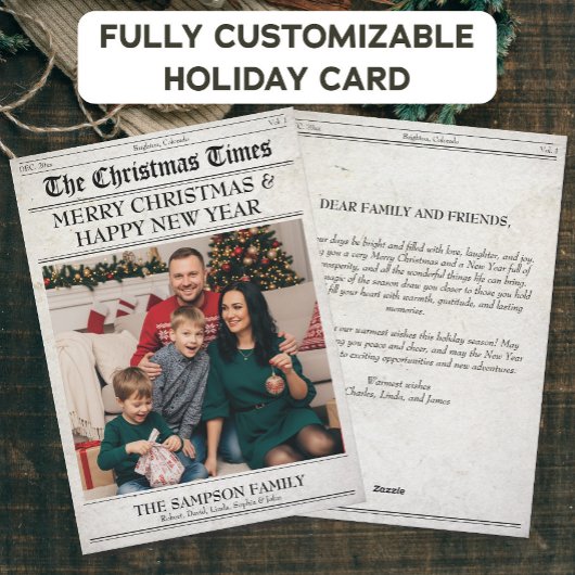 レトロ新聞クリスマスフォトファミリーグリーティング シーズンカード