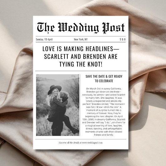 レトロ新聞ヴィン手頃テージ結婚式の写真 セーブザデート