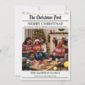 レトロ新聞家族クリスマスフォトニュースレター シーズンカード (正面)