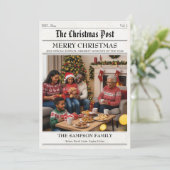 レトロ新聞家族クリスマスフォトニュースレター シーズンカード (スタンド正面)