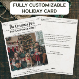 レトロ新聞家族クリスマスフォトニュースレター シーズンカード