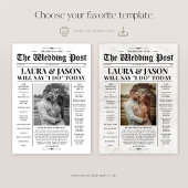 レトロ新聞結婚式 プログラムとタイムラインカード シーズンカード