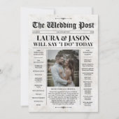 レトロ新聞結婚式 プログラムとタイムラインカード シーズンカード (正面)