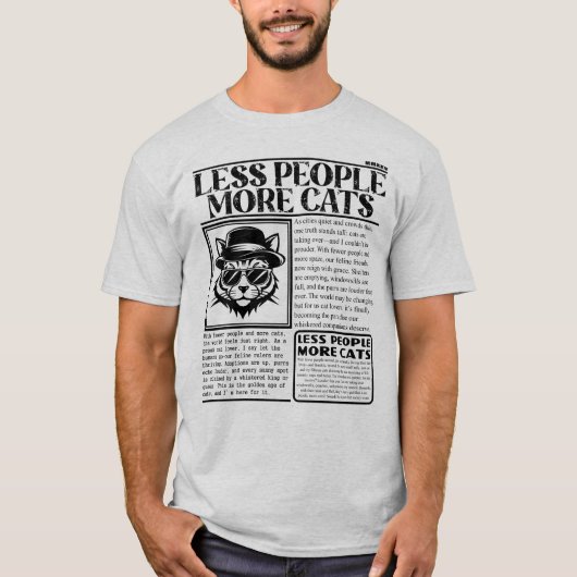 レトロ新聞風 レス・ピープル・モア・キャッツ Tシャツ (正面)