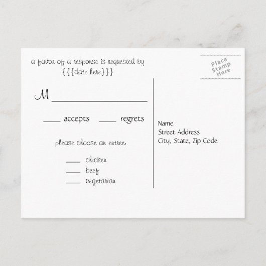 レトロ新郎新婦ウェディングRSVP インビテーションポストカード (裏面)