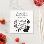 レトロ新郎新婦シャンパ結婚ーニュ記念日 スタンダードカクテルナプキン (インサイチュ)