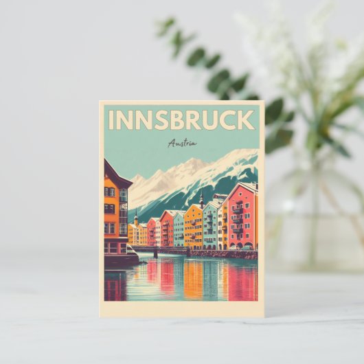 レトロ旅行インスブルックチロル – オーストリアのアルプスのギフト ポストカード (スタンド正面)