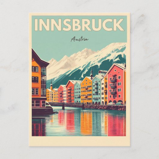 レトロ旅行インスブルックチロル – オーストリアのアルプスのギフト ポストカード (正面)