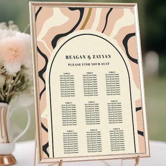 レトロ旋回アーチピンクブラック結婚のシーティングチャート ポスター