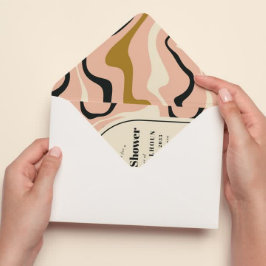 レトロ旋回アーチピンクブラック金ゴールドブライダルシャワー 招待状