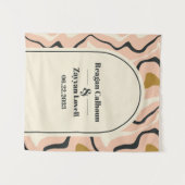 レトロ旋回アーチピンクブラック金ゴールド結婚の背景 タペストリー (正面(横))