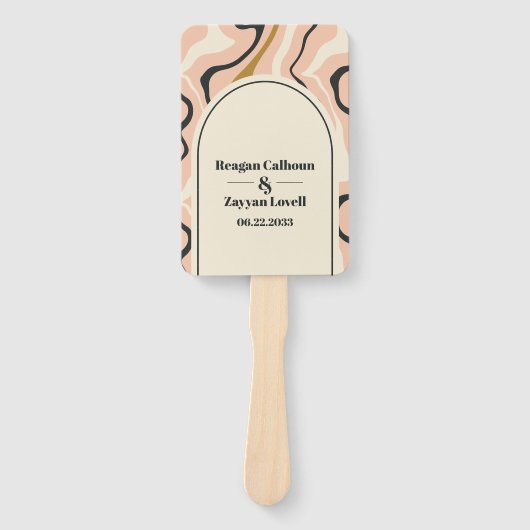 レトロ旋回アーチピンクブラック金ゴールド結婚式 プログラム ハンドファン (正面)