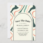 レトロ旋回アーチミントグリーンピンク日付を保存 招待状 (正面)