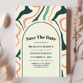 レトロ旋回アーチミントグリーンピンク日付を保存 招待状