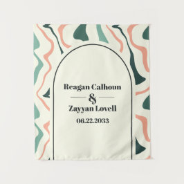 レトロ旋回アーチミントグリーンピンク結婚の背景 タペストリー