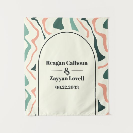 レトロ旋回アーチミントグリーンピンク結婚の背景 タペストリー (正面)