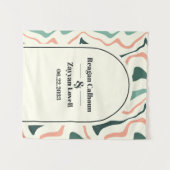 レトロ旋回アーチミントグリーンピンク結婚の背景 タペストリー (正面(横))