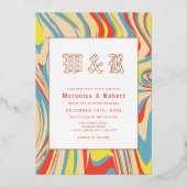 レトロ旋回抽象芸術パターンバラ金ゴールドモノグラム 箔招待状 (正面)