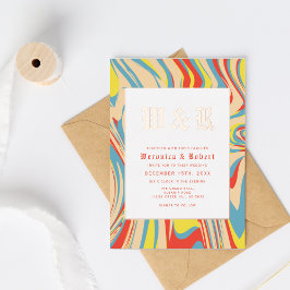 レトロ旋回抽象芸術パターンバラ金ゴールドモノグラム 箔招待状